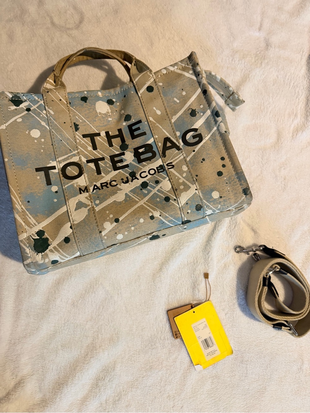 Marc Jacobs Beige Canvas Tote with White and Black Paint Splatter